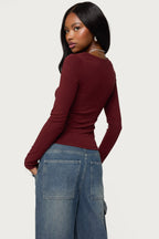 Larna V Neck Ribbed T Shirt