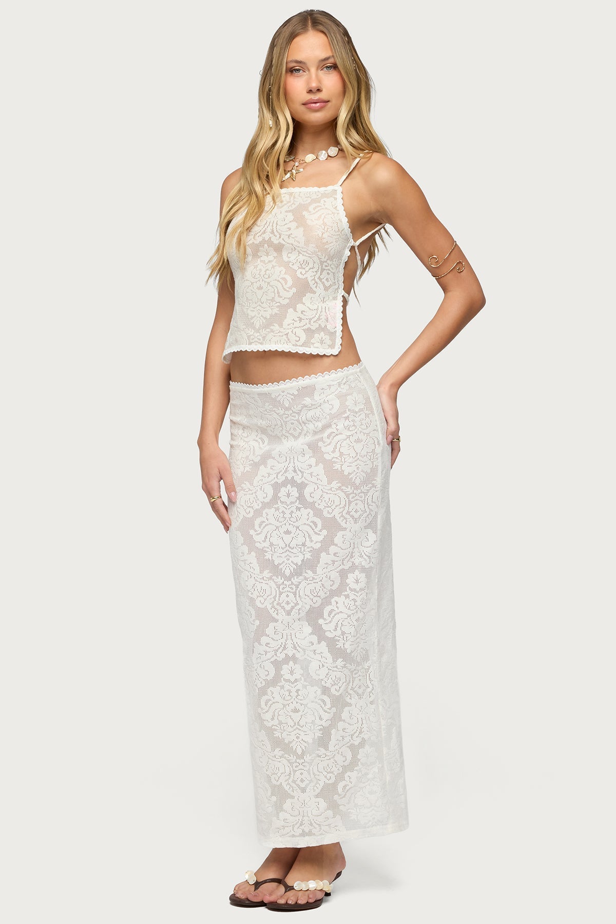 Violette Sheer Lace Tie Back Top